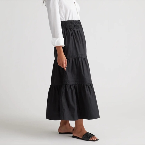 Quince sz S Black A-Line Skirt 100% organic cotton poplin tiered maxi new cond - Picture 9 of 11